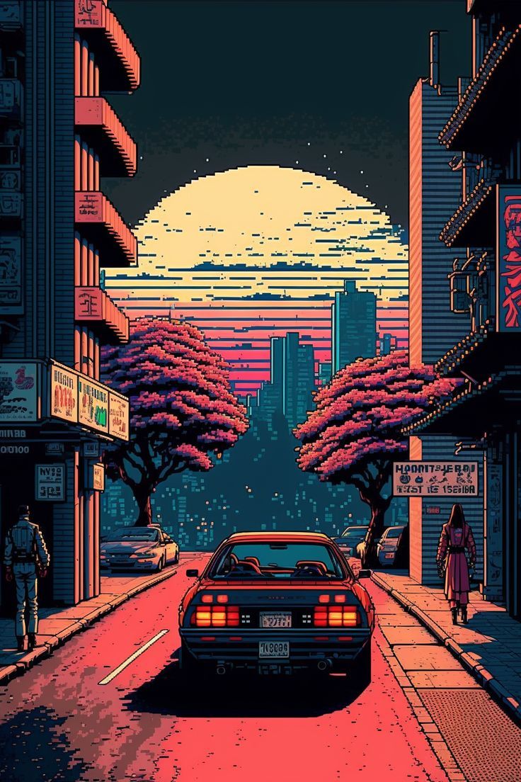 Sunset in Tokyo art. Pixel art