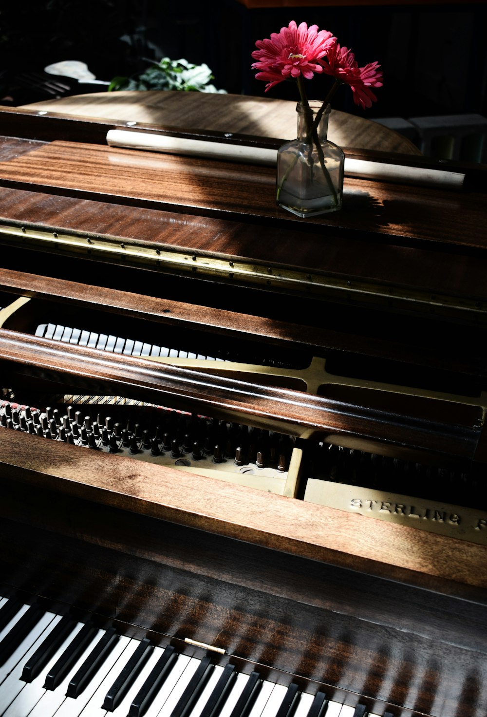 Shallow focus of upright piano photo