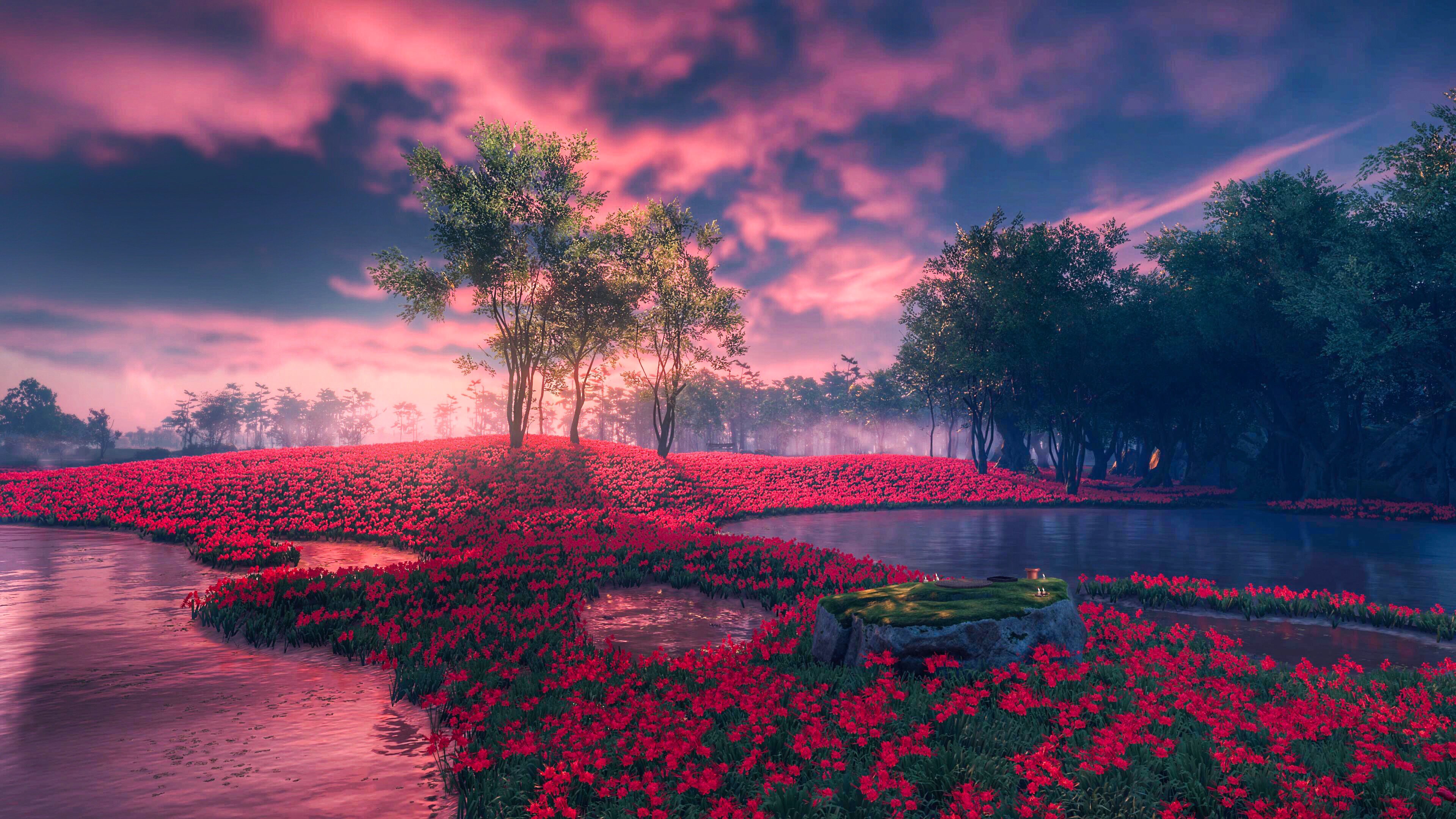 Tsushima, PlayStation, flowers, trees