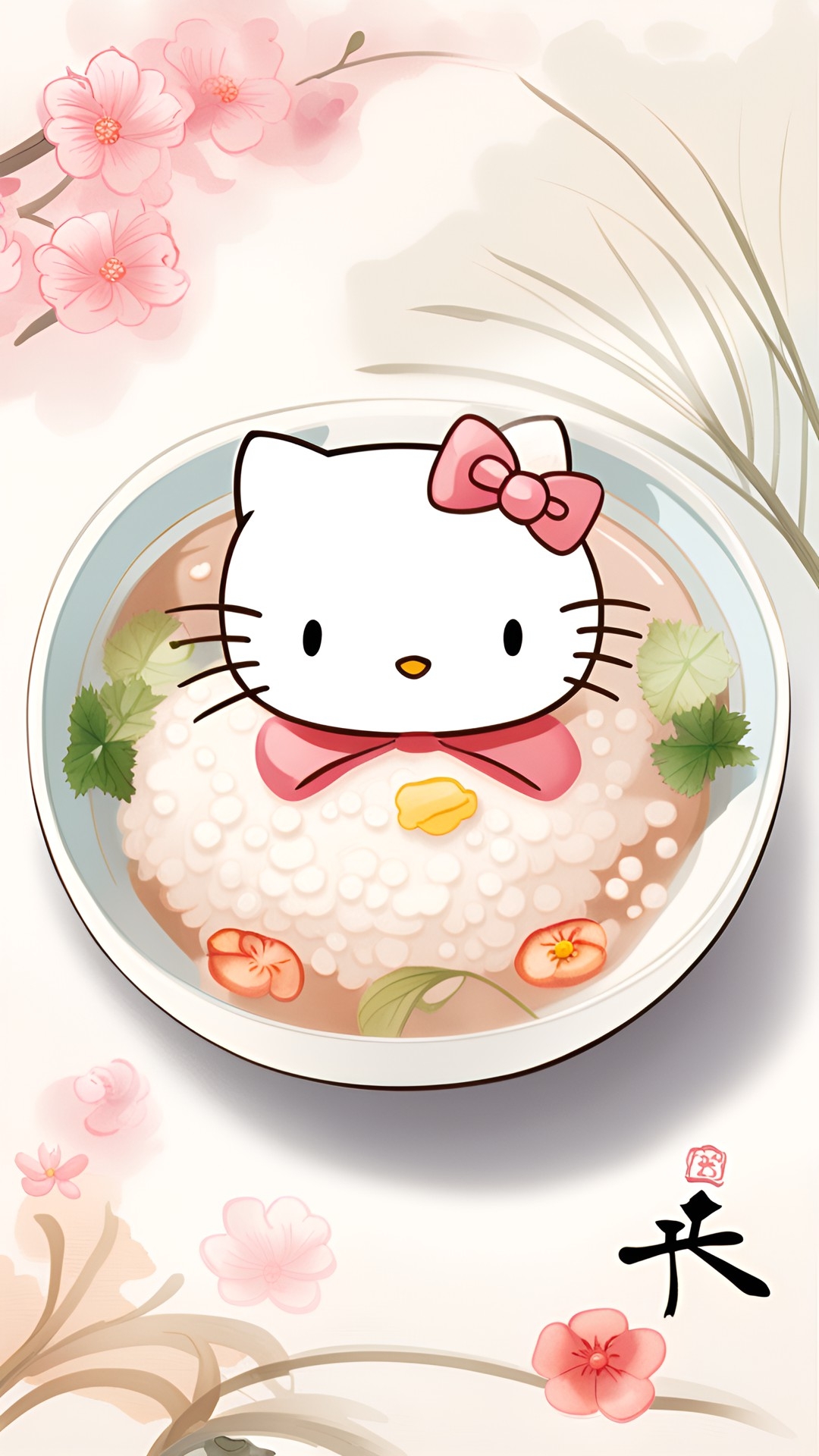 Hello Kitty on a Bowl of White Rice