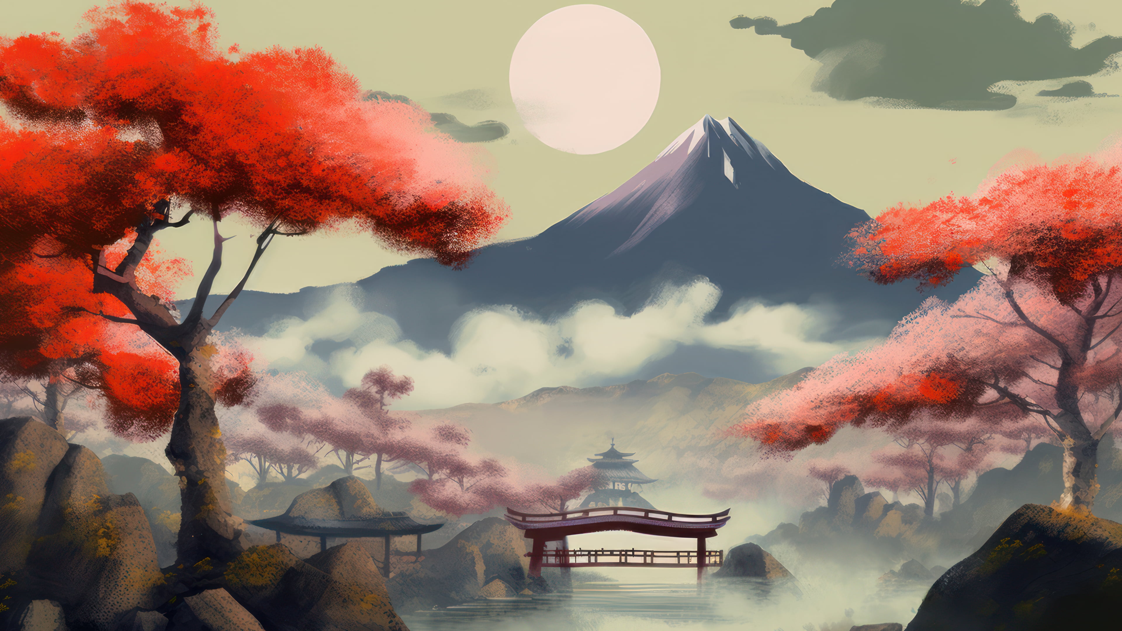 Red Japanese Painting 4K