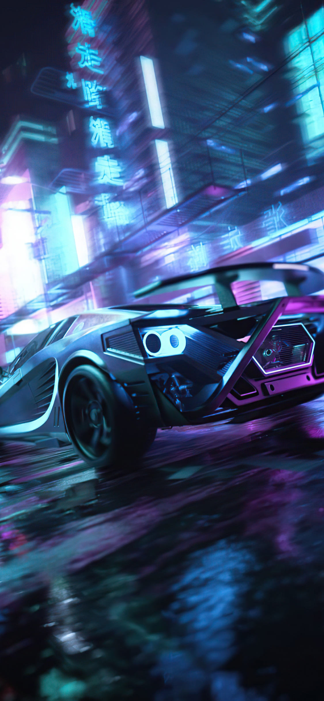 Scifi Neon Cars On Street