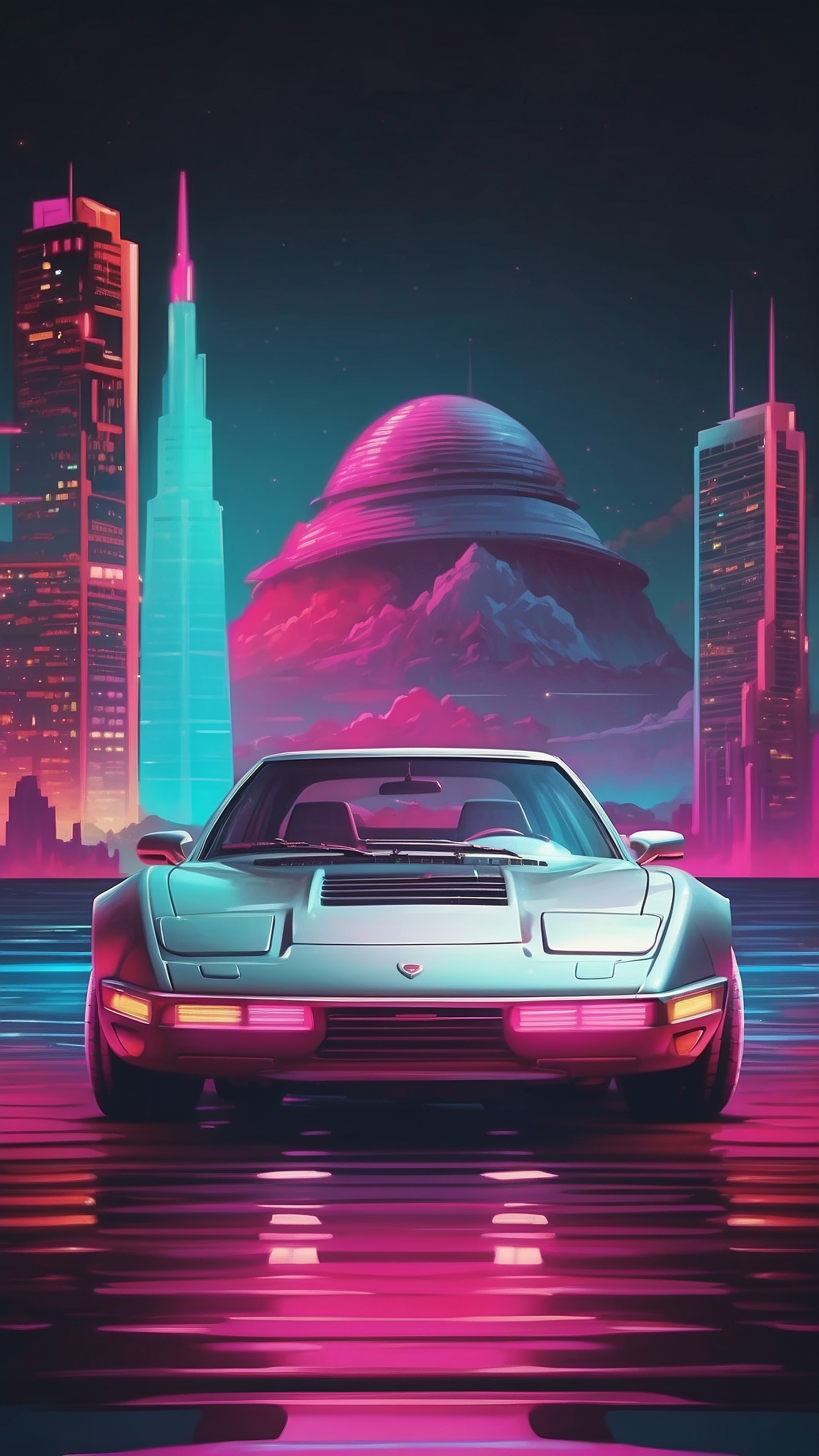 Retro Futuristic Cityscape Car