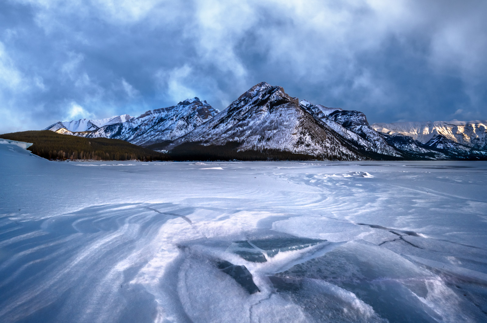 Lake Minnewanka Snow Covered Lake