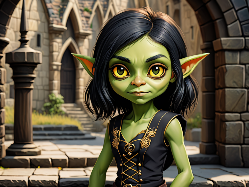 cute goblin girl with greenish skin