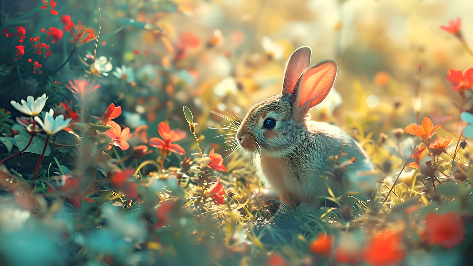 Bunny in Forest Flowers Desktop