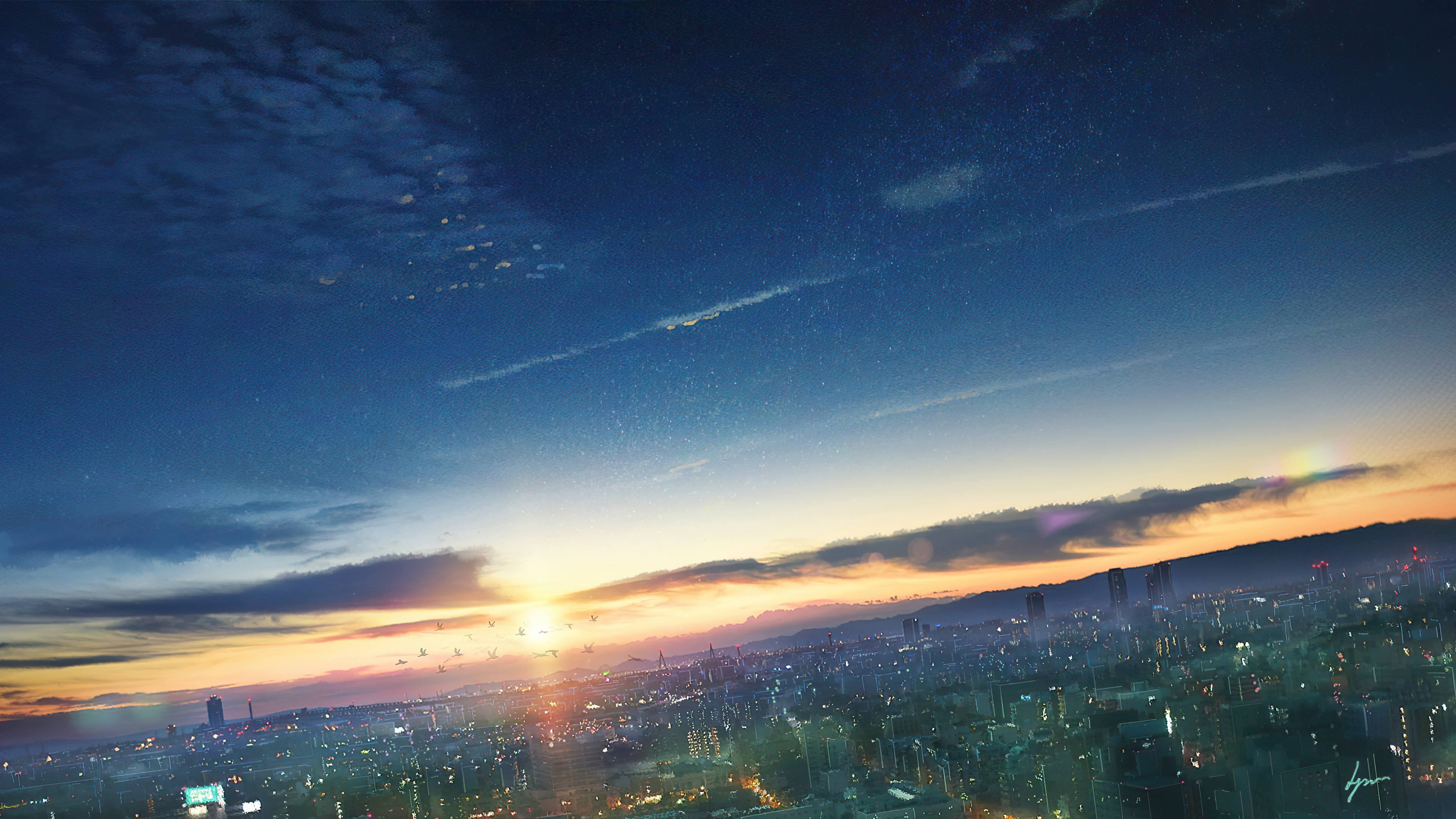 Anime City Cityscape Cloud Wallpaper, HD