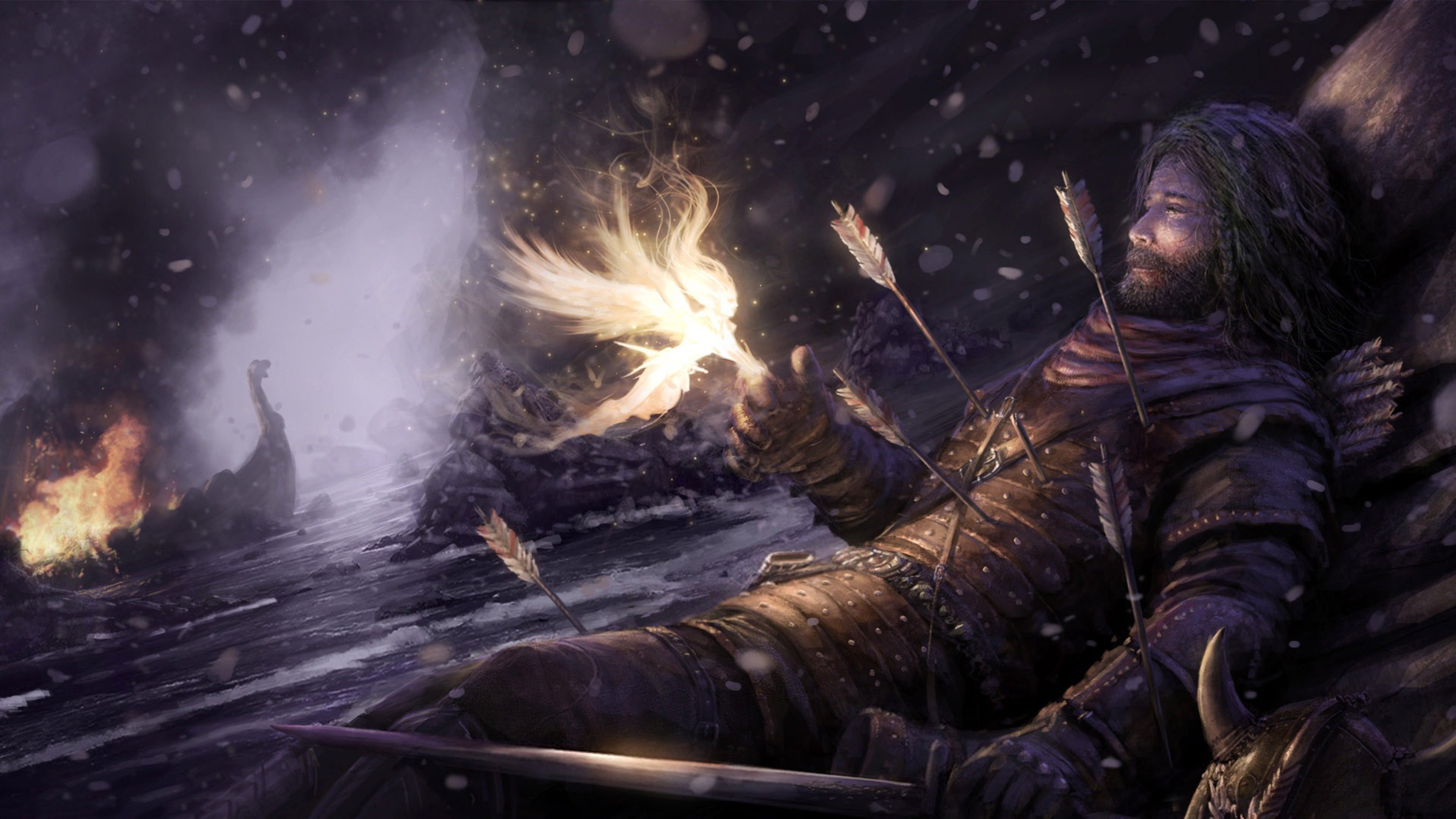 Fantasy Warrior Dark Desktop Wallpaper