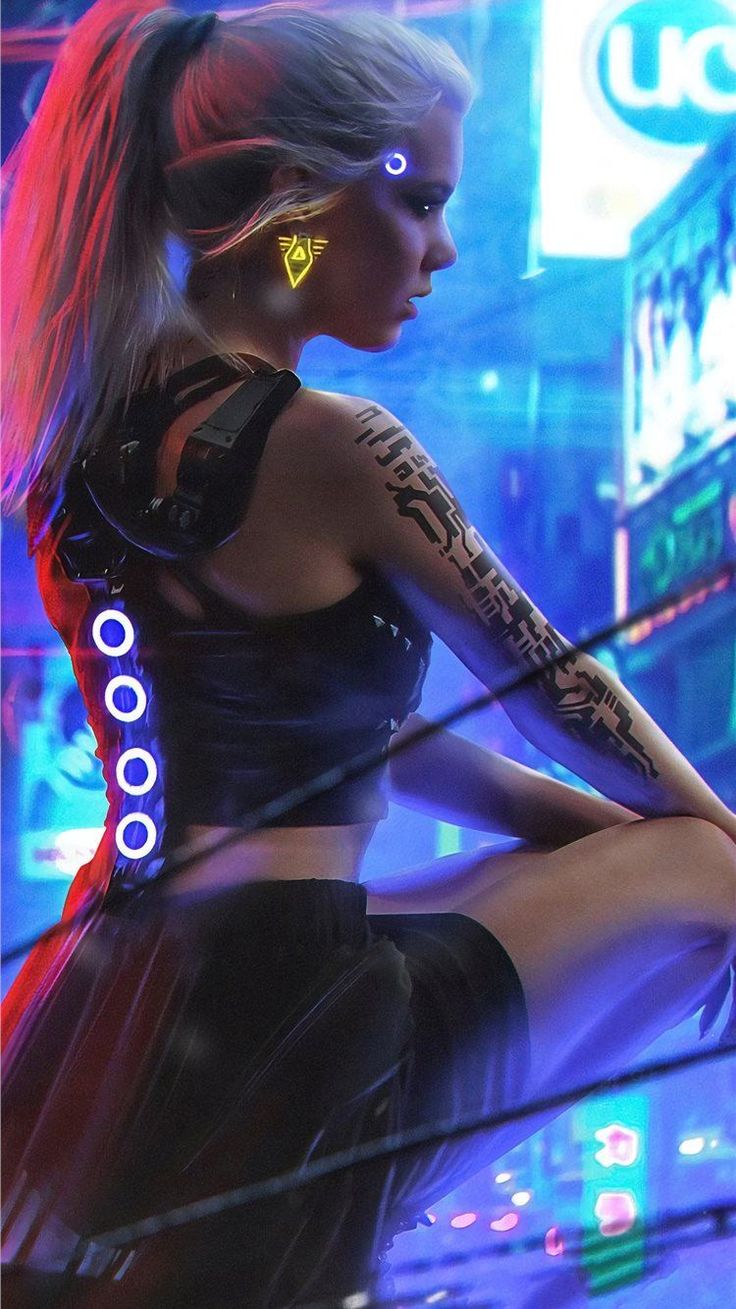 cyberpunk neon girl 4k iPhone