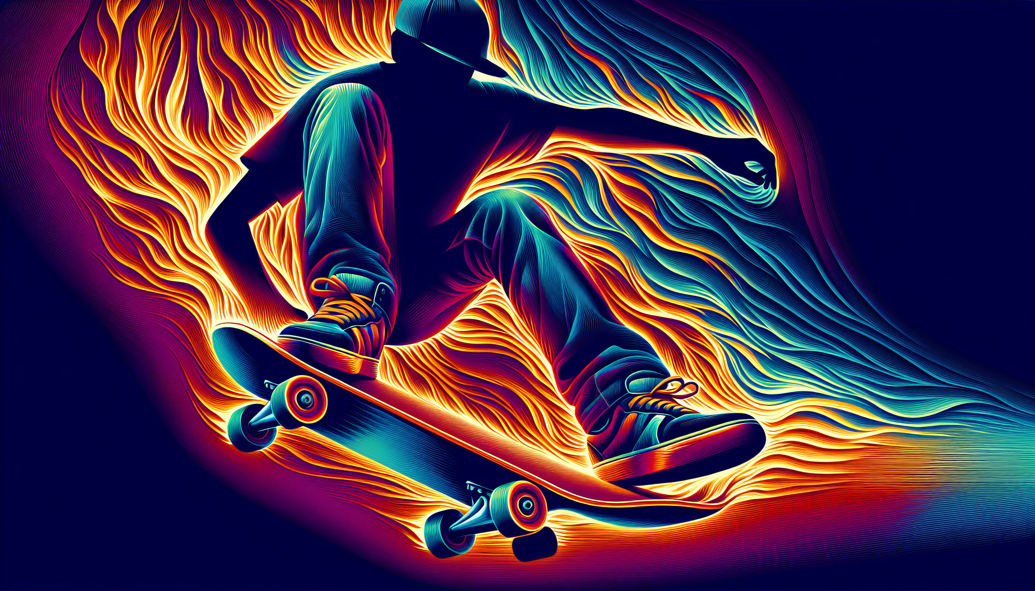 Fiery Skateboarding Stunt HD Wallpaper
