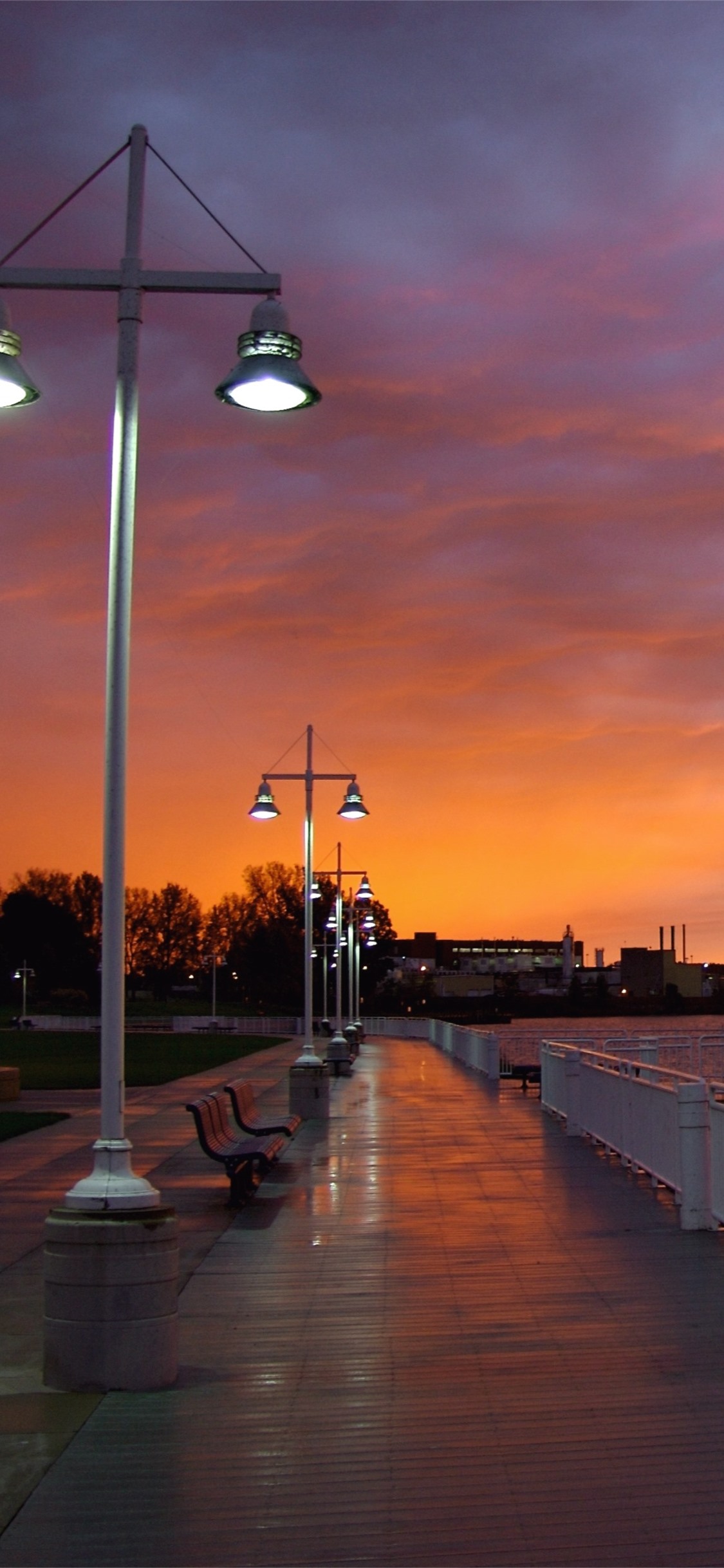 City, sunset, night, promenade, lights