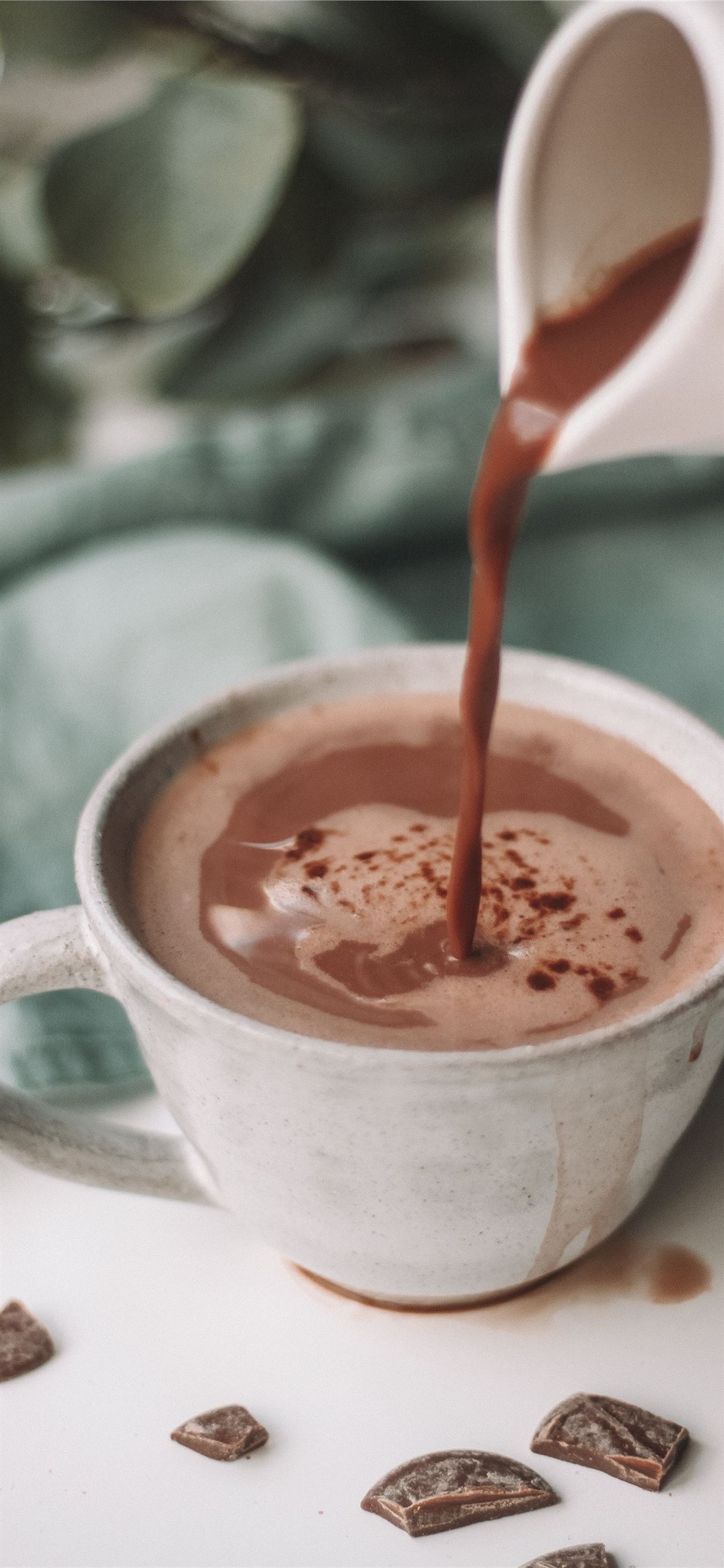 chocolate coffee pouring in white mug