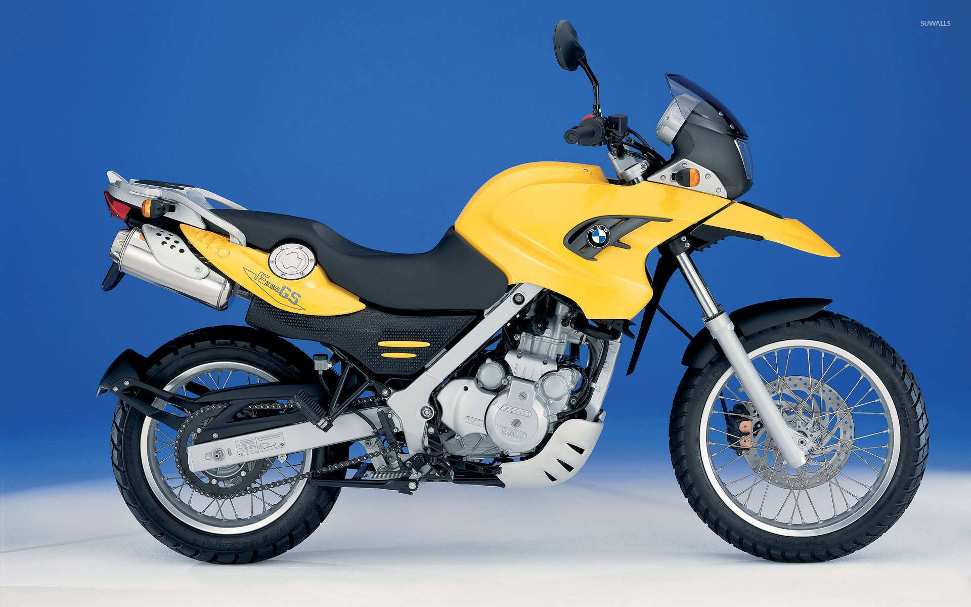 Yellow BMW F650GS side view wallpaper