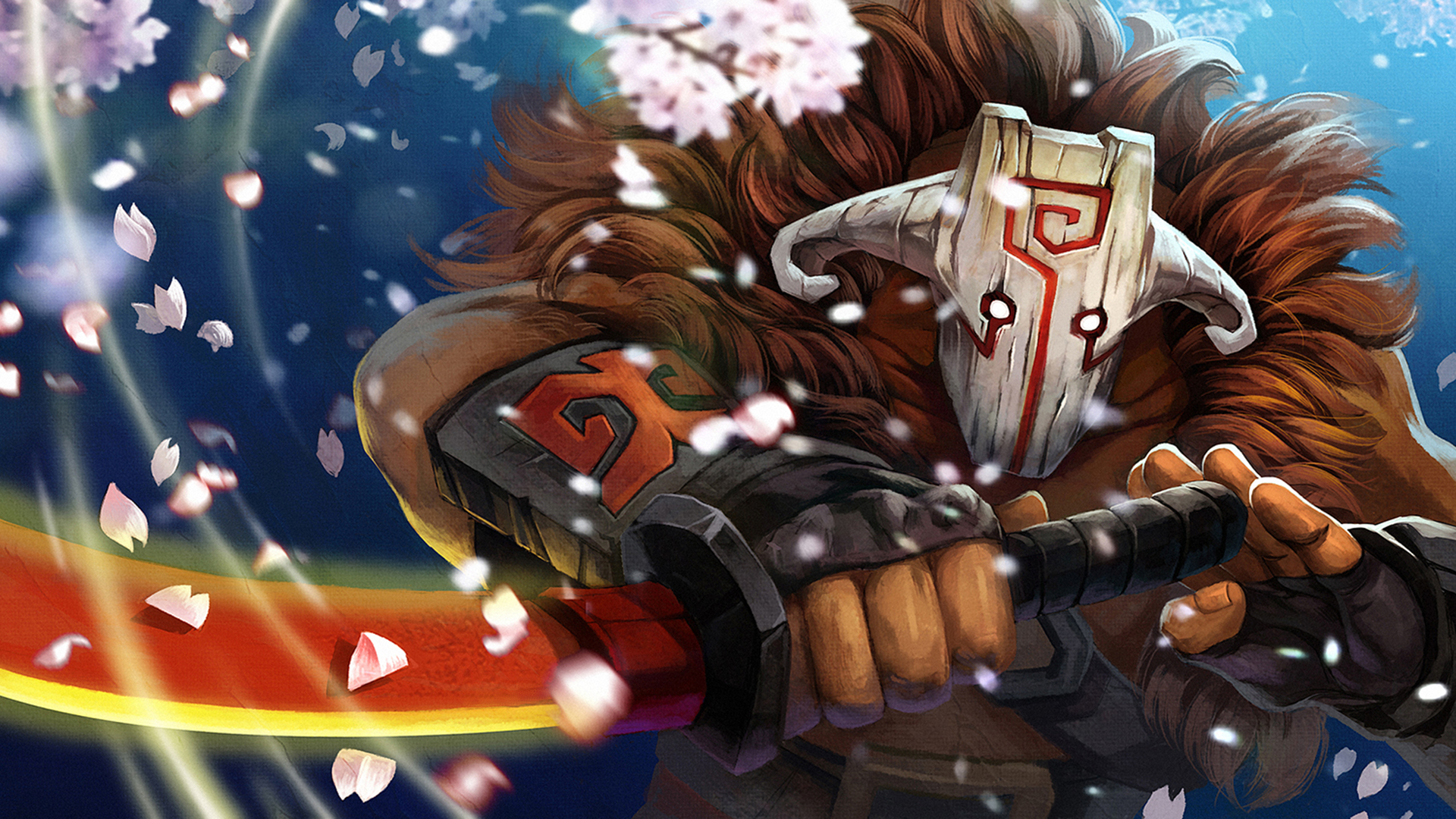 Wallpaper sword, petals, mask, sakura