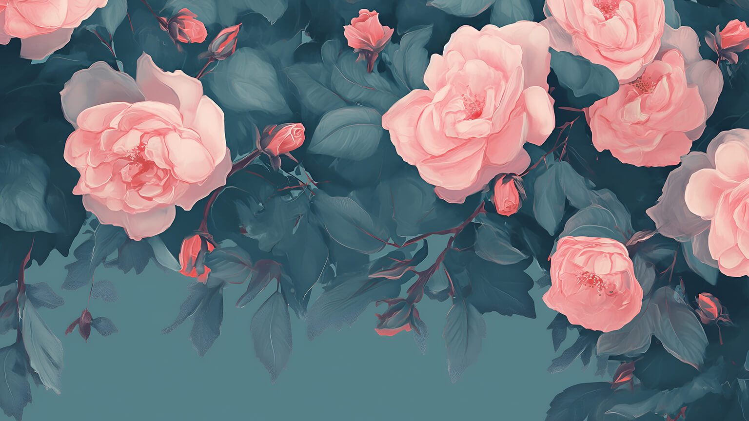 Preppy Pink Roses Painting Desktop
