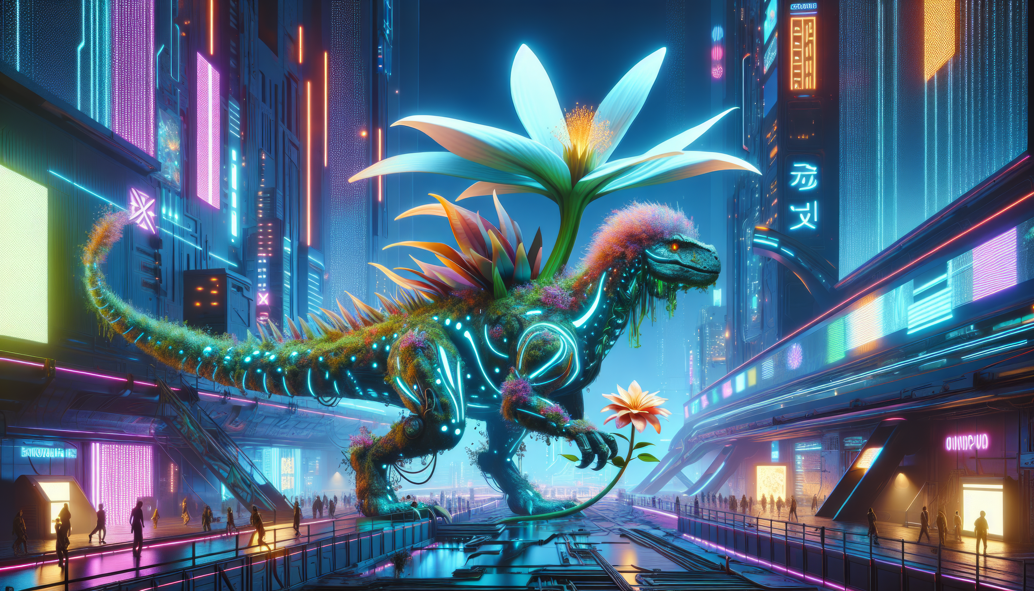 Cyberpunk Dinosaur in Neon City HD