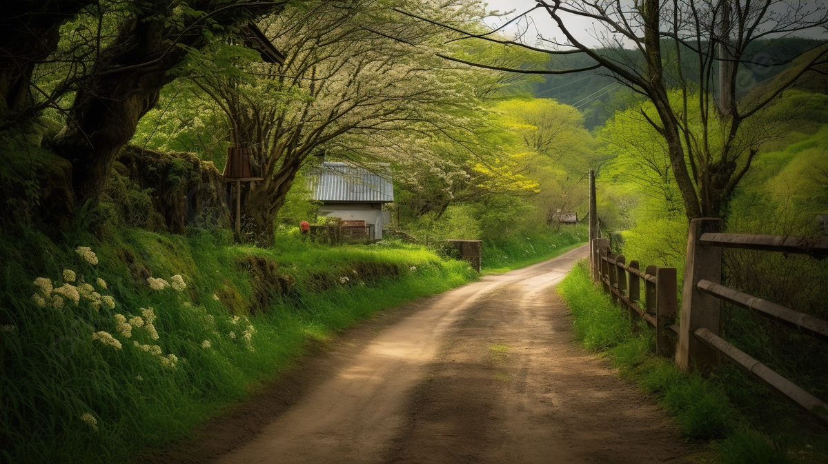 Country Road Surrounded By Trees