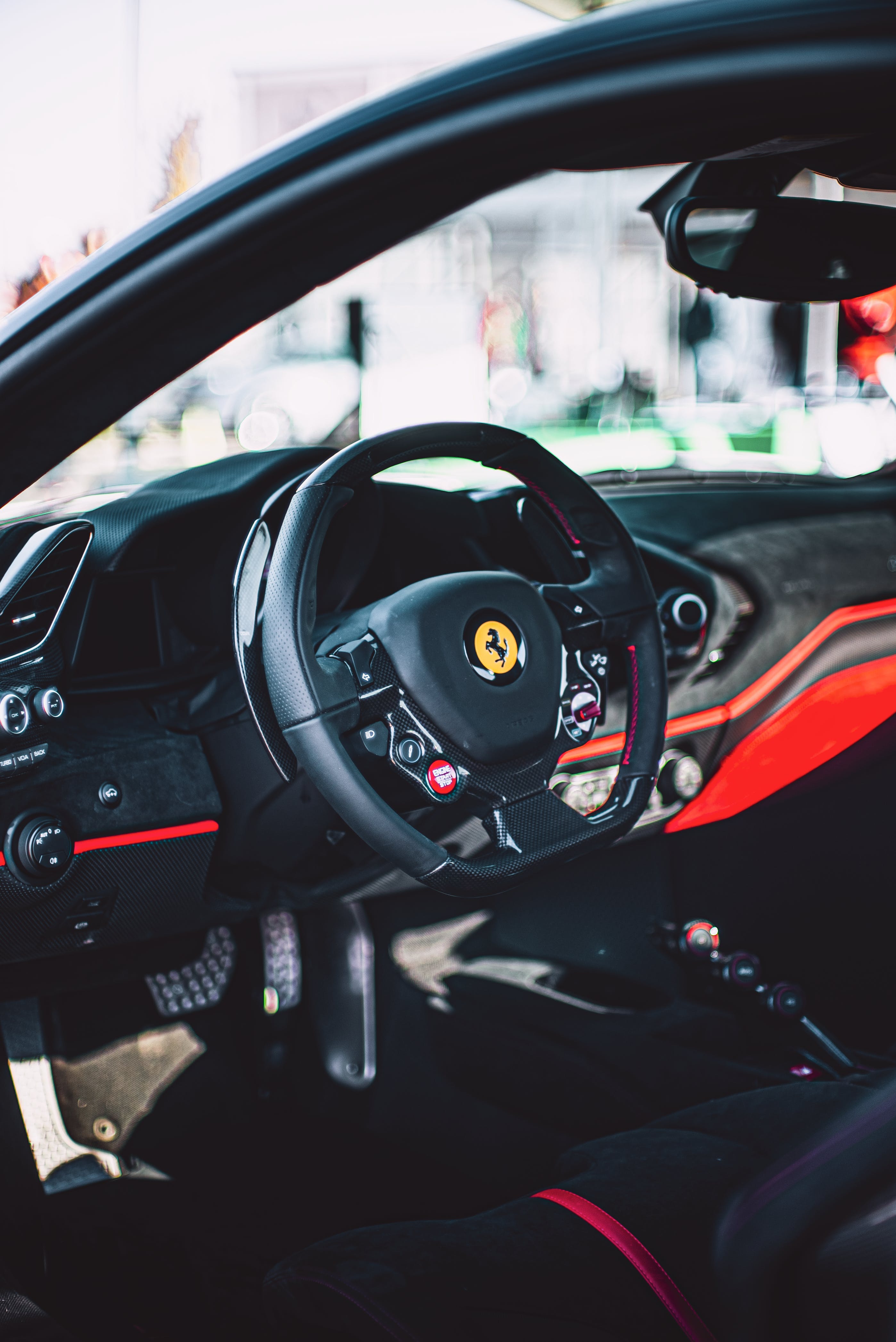 Steering Wheel in Ferrari · Free Stock