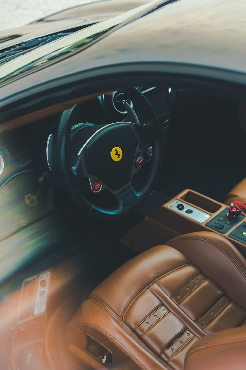 Black Ferrari steering wheel photo
