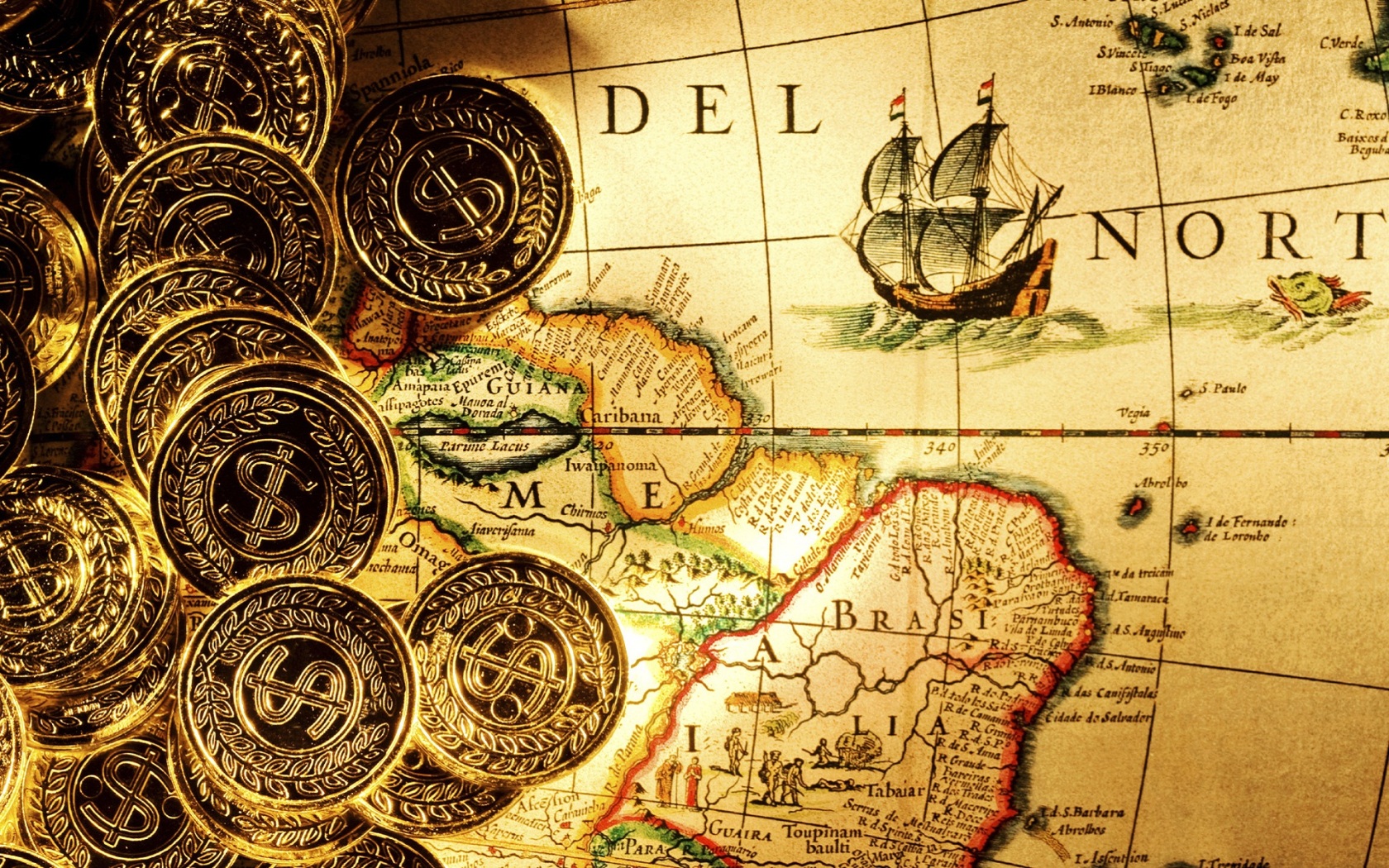 Gold Coins And An Old Map / Good