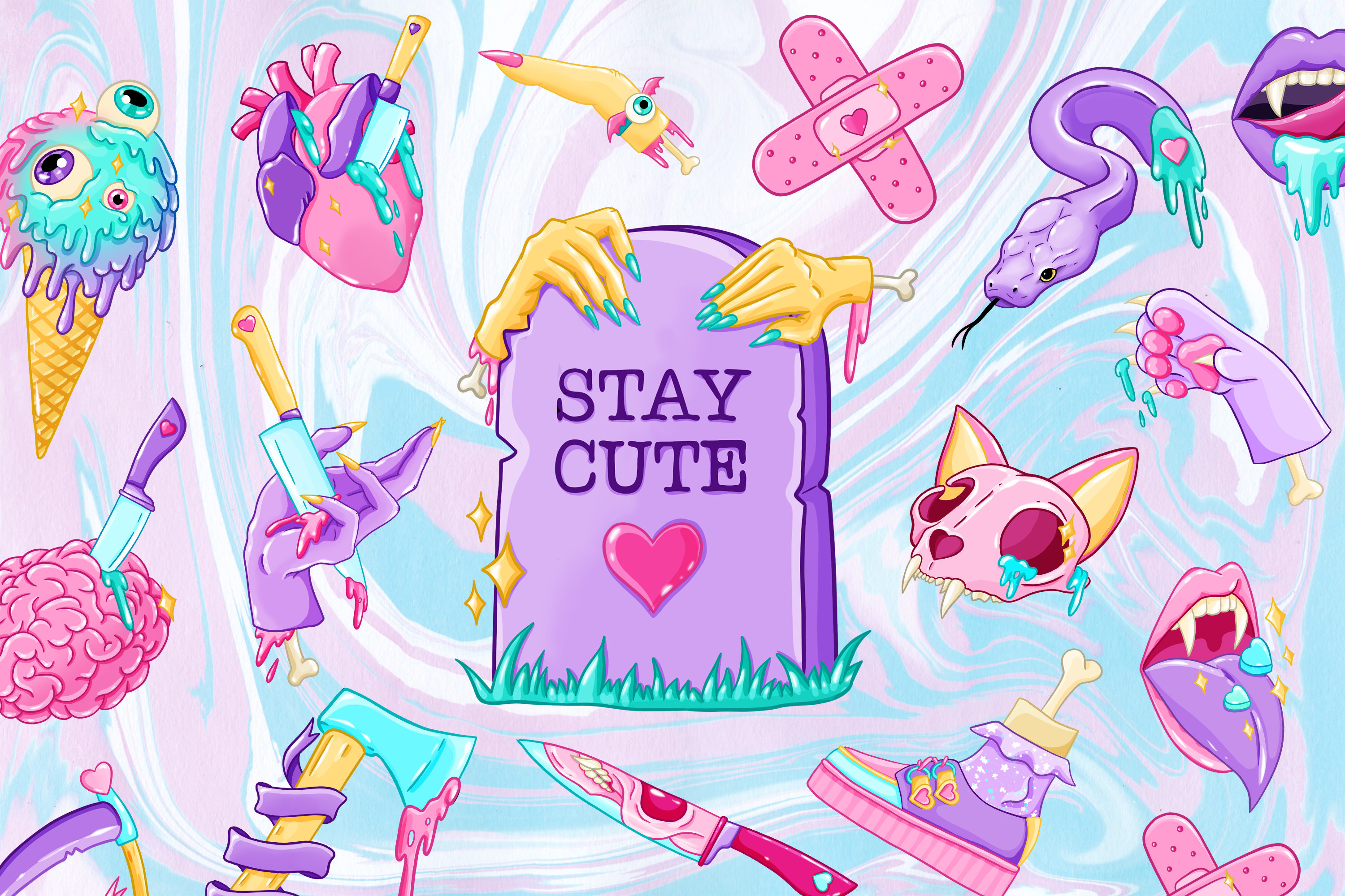 Stay Cute Pastel Goth Clipart, Creepy