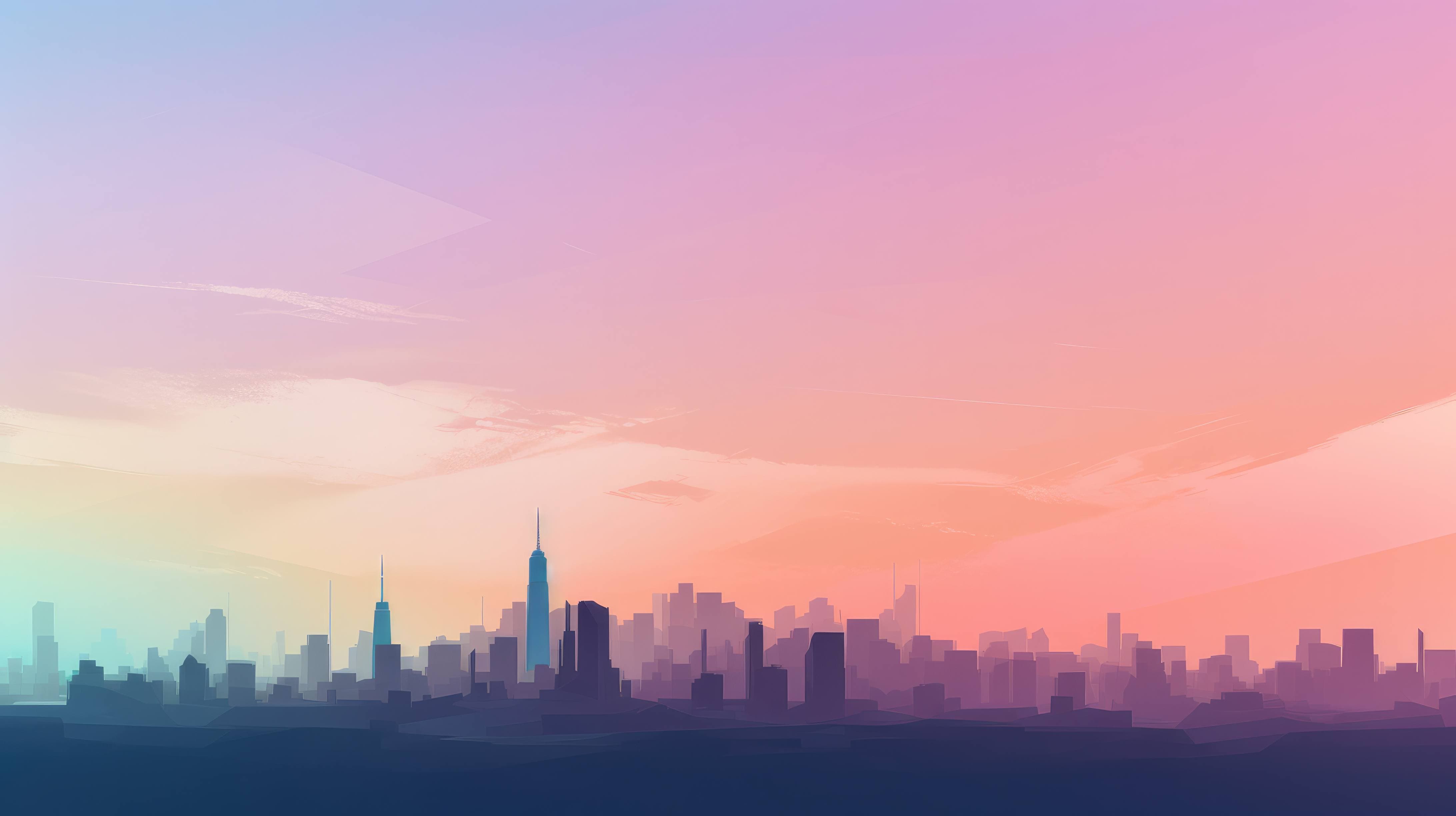 single skyscraper against a gradient sky