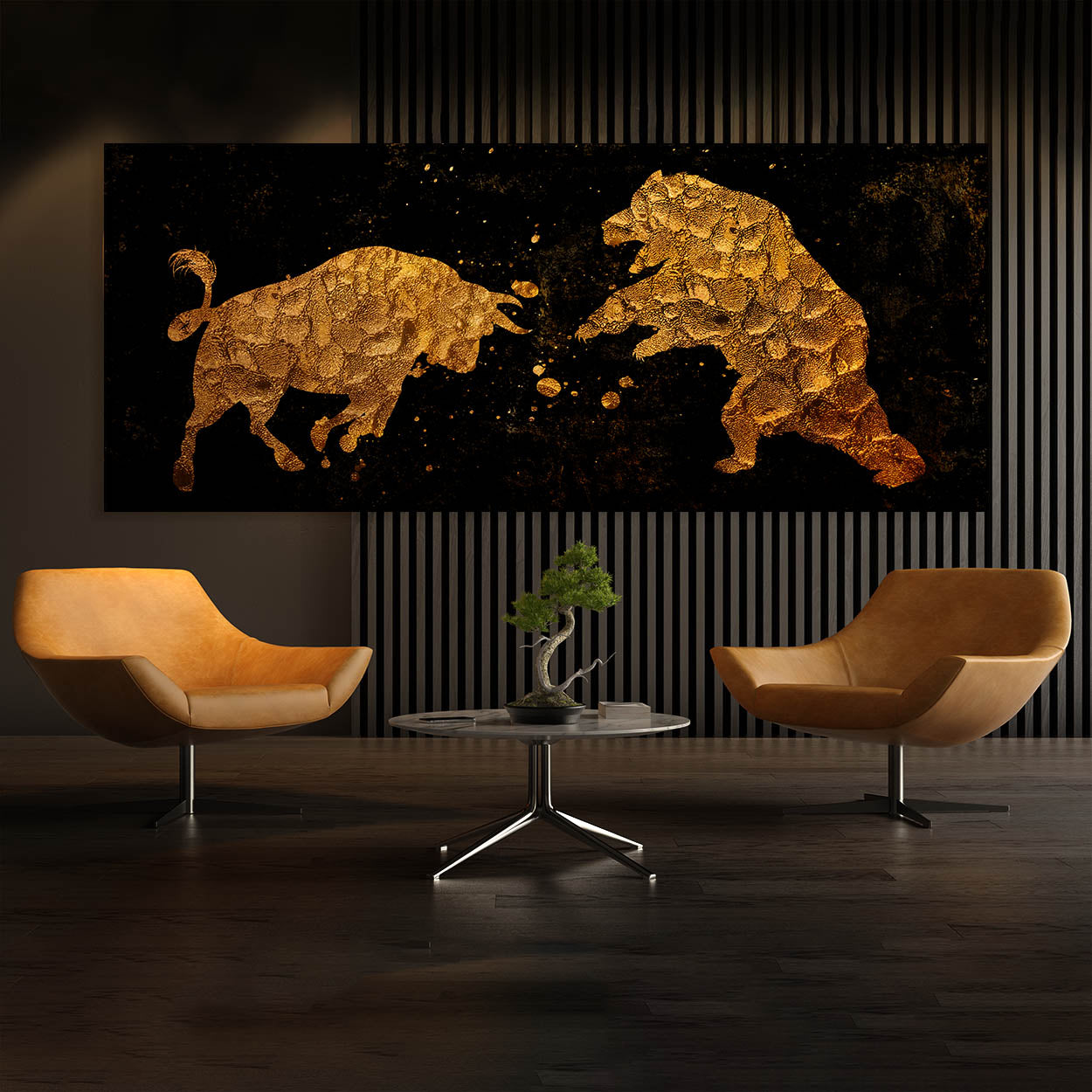 Bull vs Bear Gold Fighting Canvas Wall