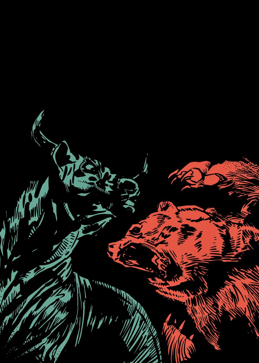 Bear and bull fight' Poster, picture