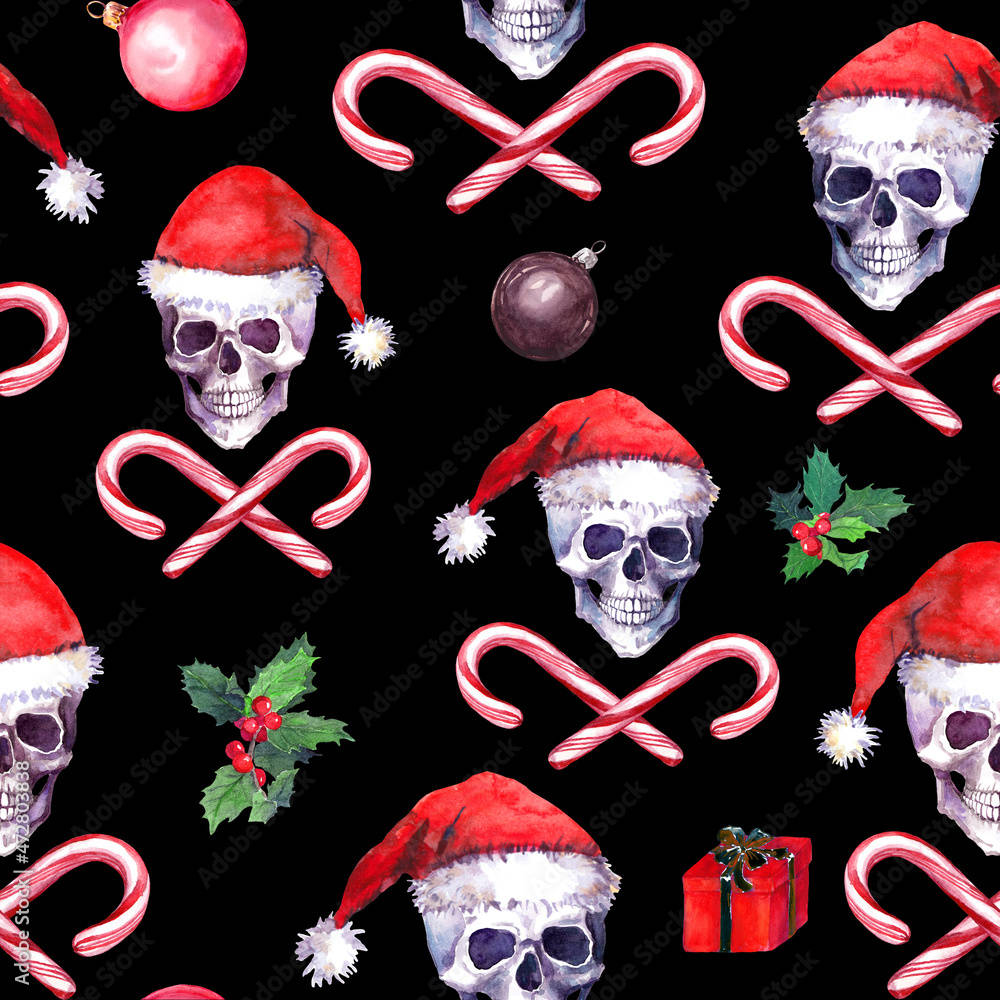 Download Skulls With Canes For Gothic Christmas Wallpaper