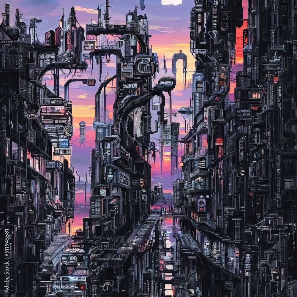 Cyberpunk City Street. Sci Fi Wallpaper