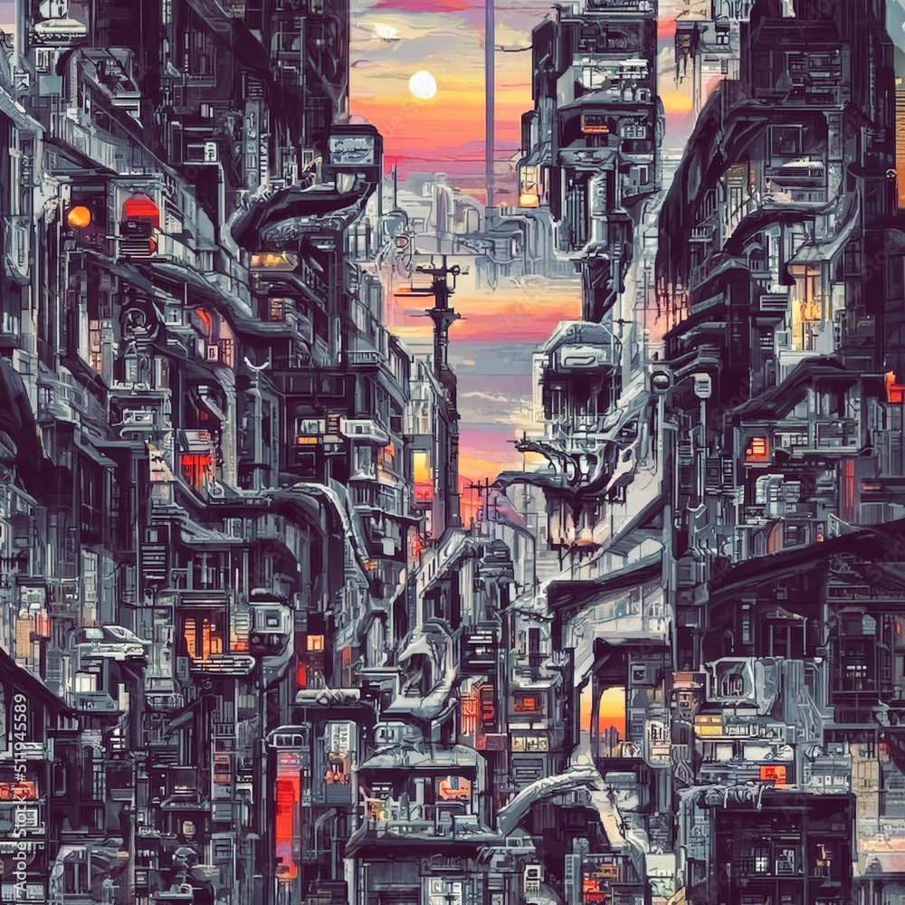 Cyberpunk City Street. Sci Fi Wallpaper