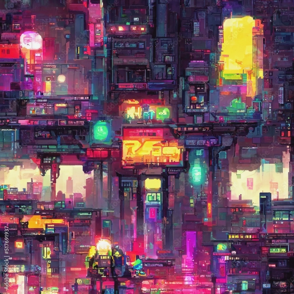 Cyberpunk neon city night. Futuristic