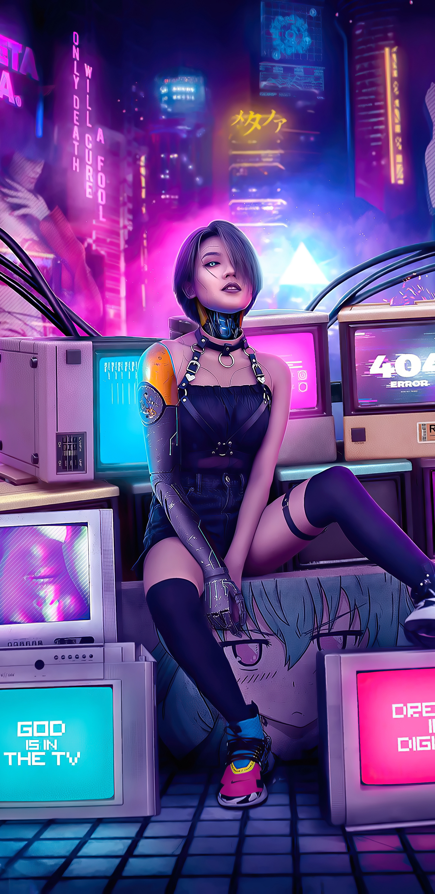 Cyberpunk Girl Retro Art 4k