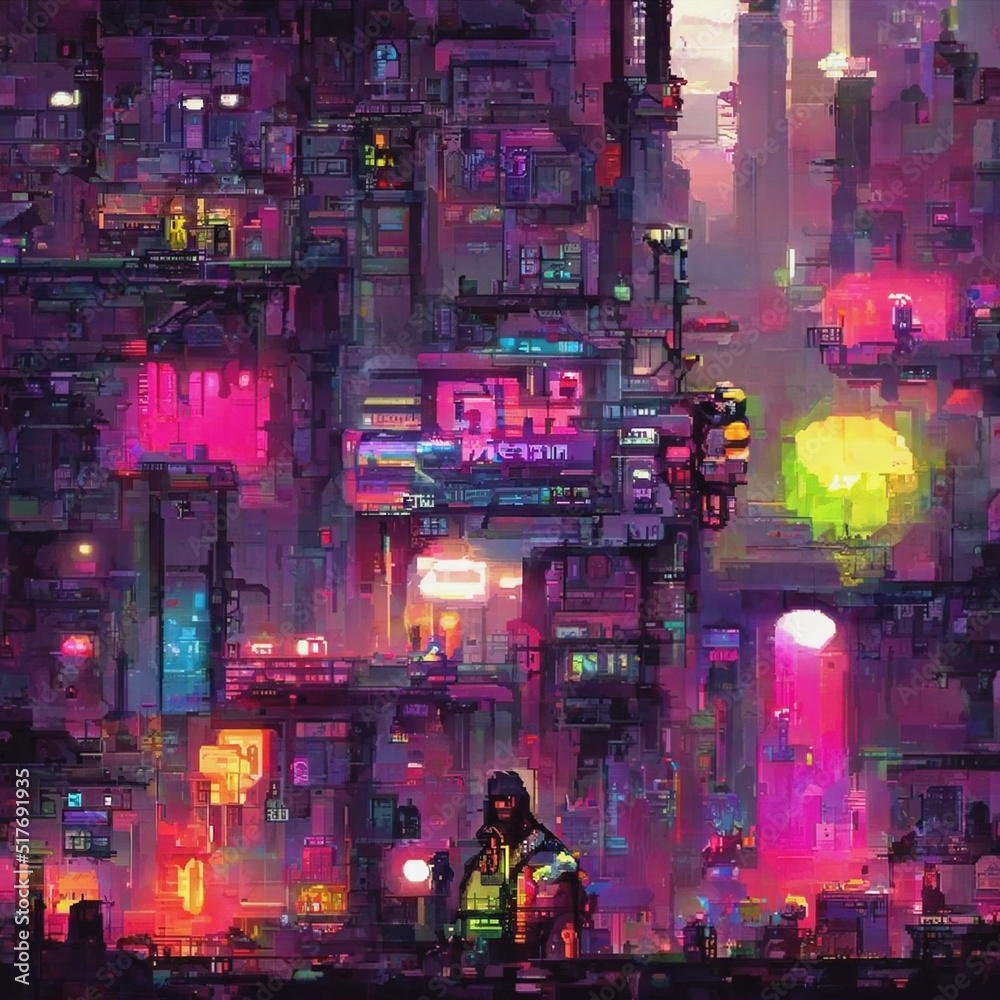Fototapeta: Cyberpunk neon city night