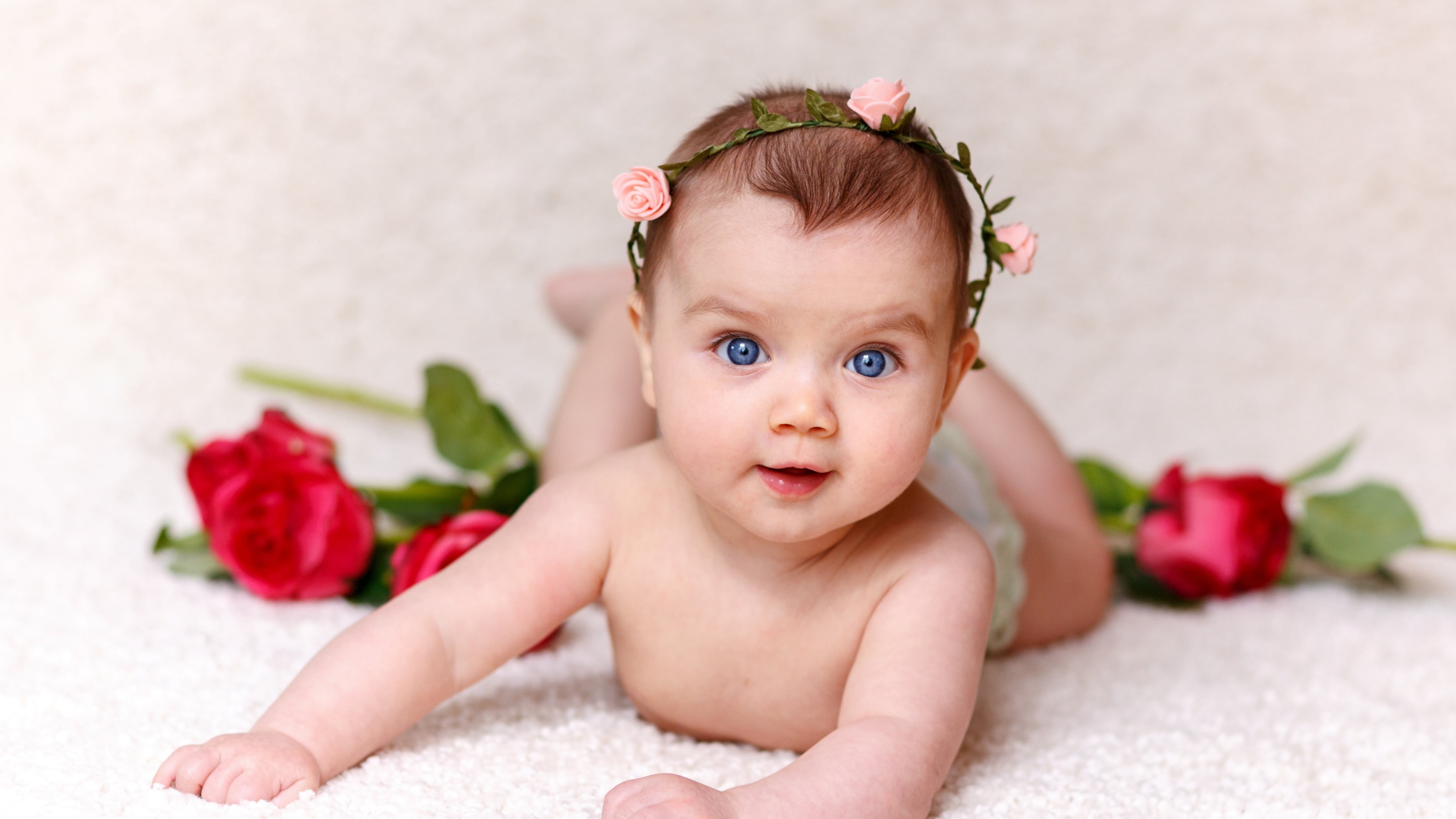 Cute Baby Wallpaper 4K, Rose flowers