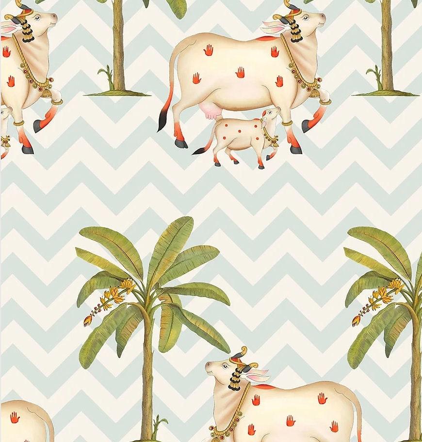 Pichwai Cows in Chevron Pattern