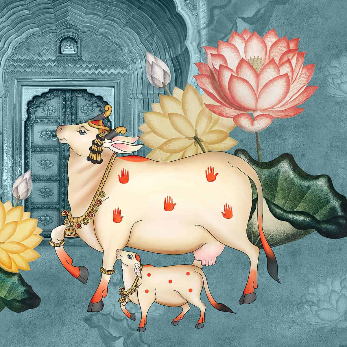 Pichwai Style Wallpaper for Lobby