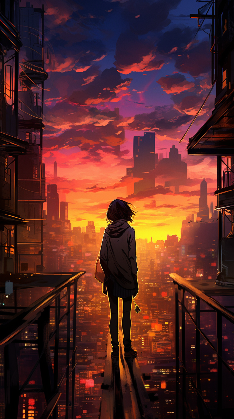 Cityscape Manhwa Style Wallpaper