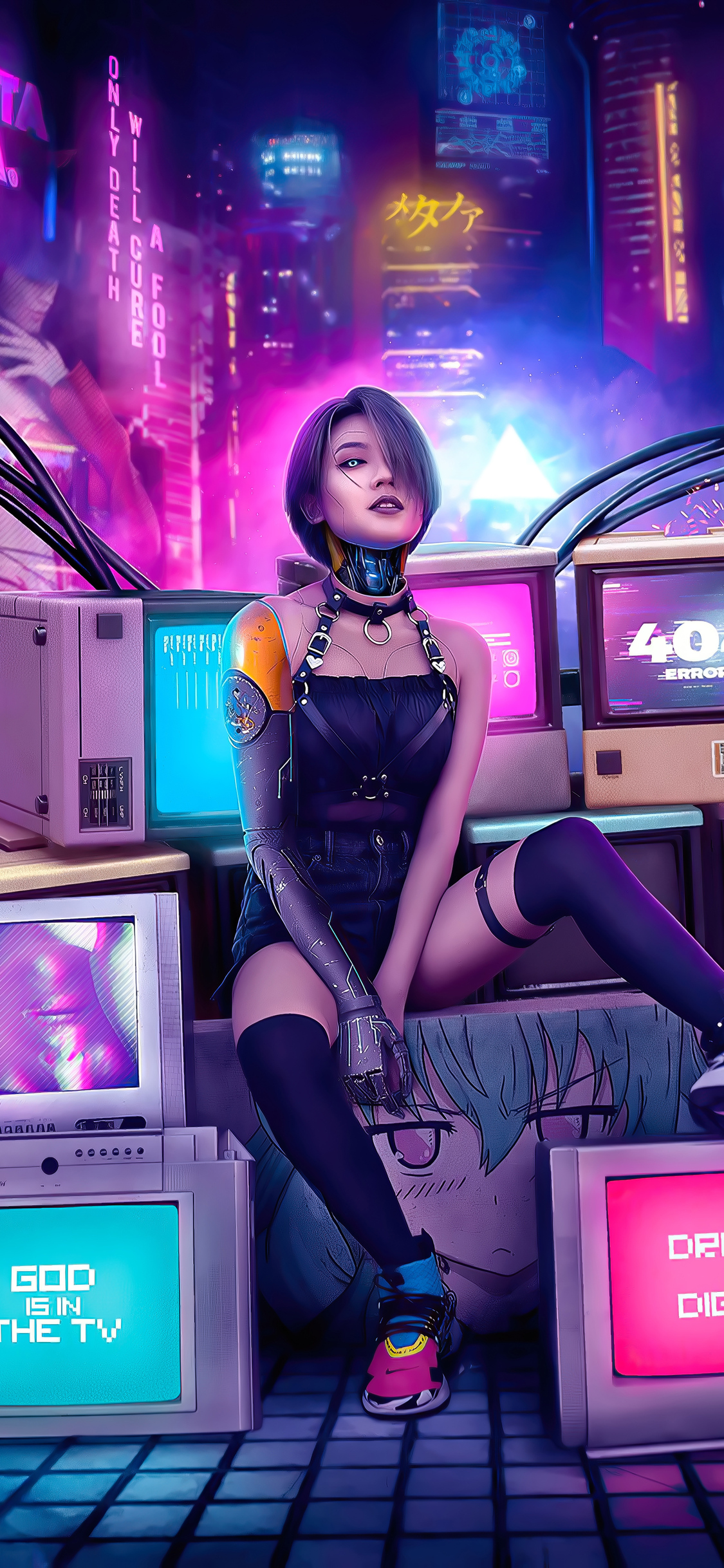 Cyberpunk Girl Retro Art 4k