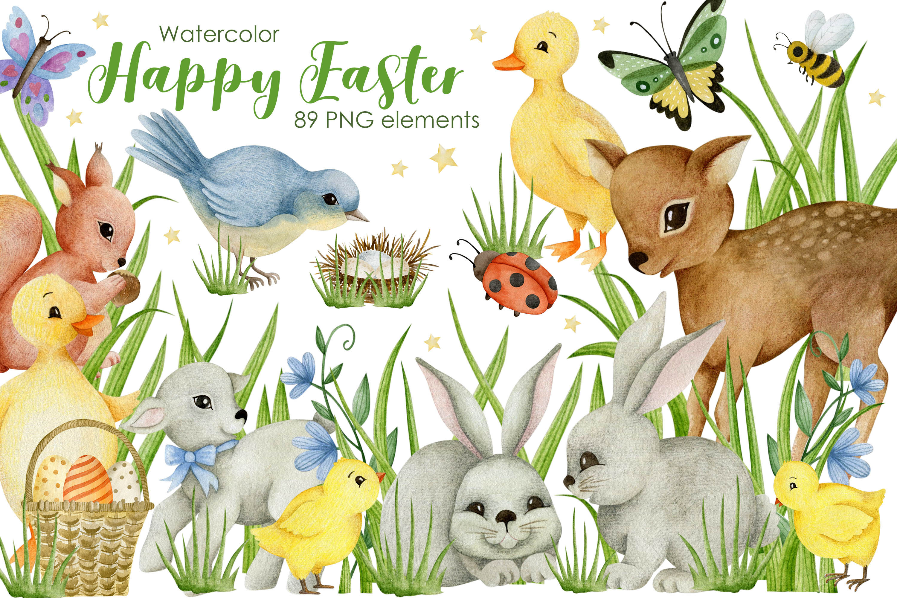 Watercolor Happy Easter spring clipart