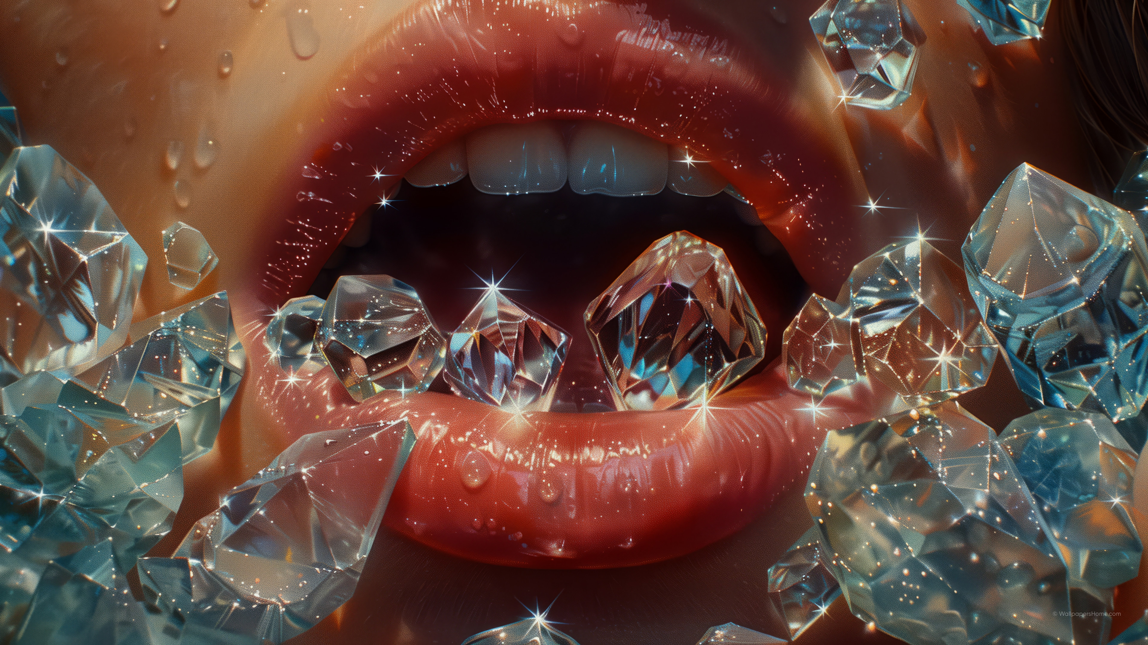 Wallpaper lips, crystal, white, Girls