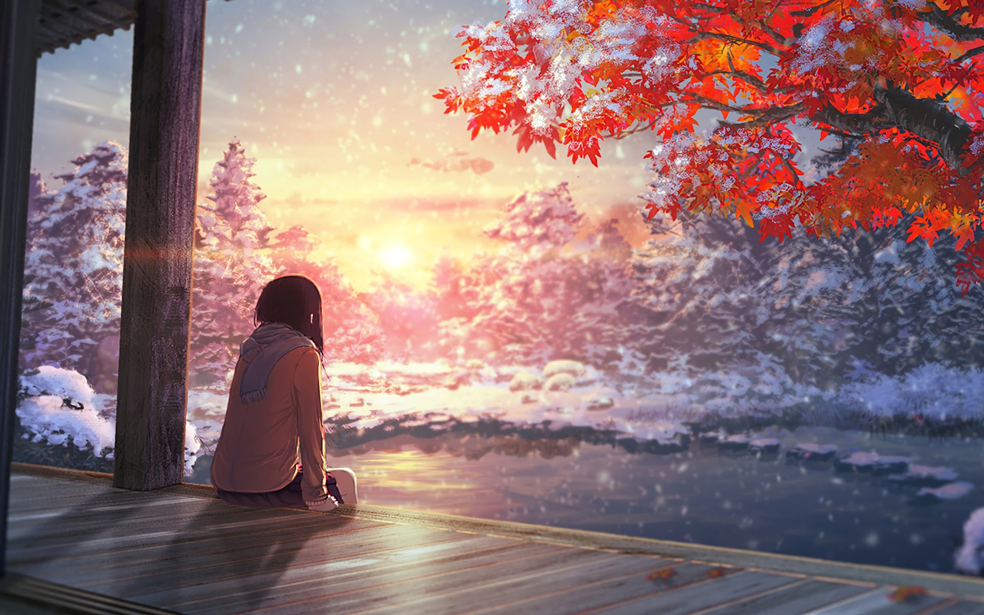 Anime Scenery Autumn Sunset 4K Wallpaper