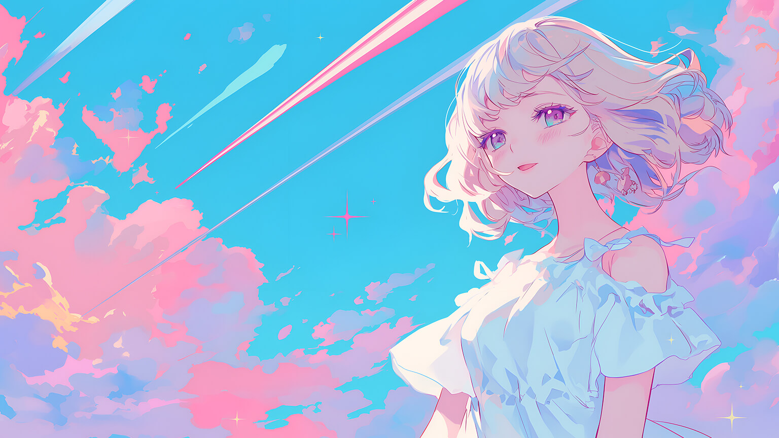 Free Beautiful Anime Girl & Pink Clouds
