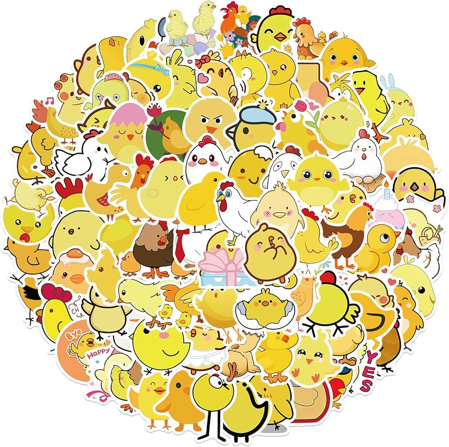 100pcs Chicken Stickers Cute Yellow