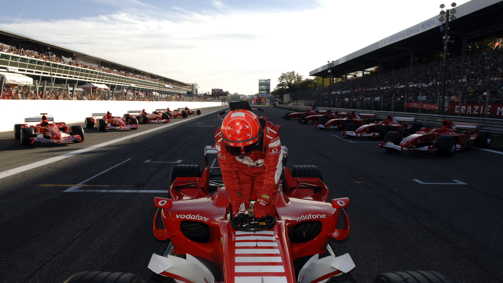 Michael Schumacher with all his Ferrari
