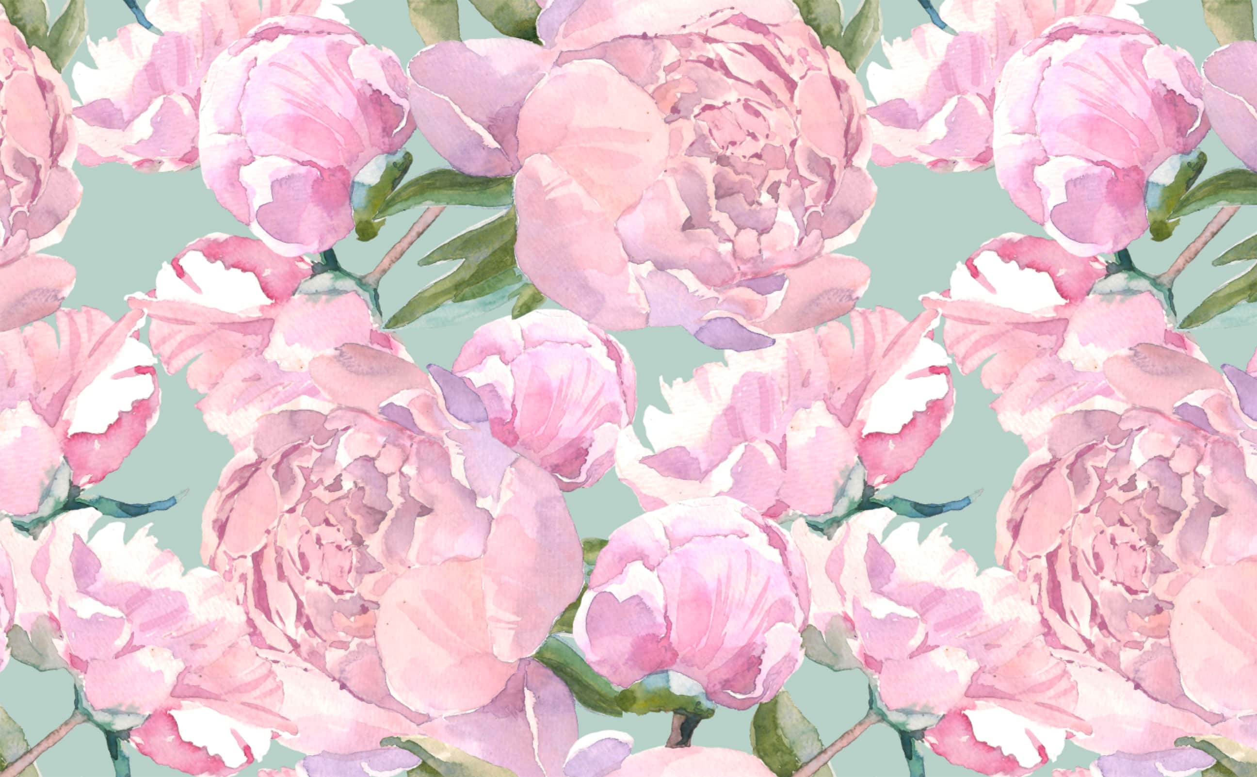 Watercolor vintage pink peony sage