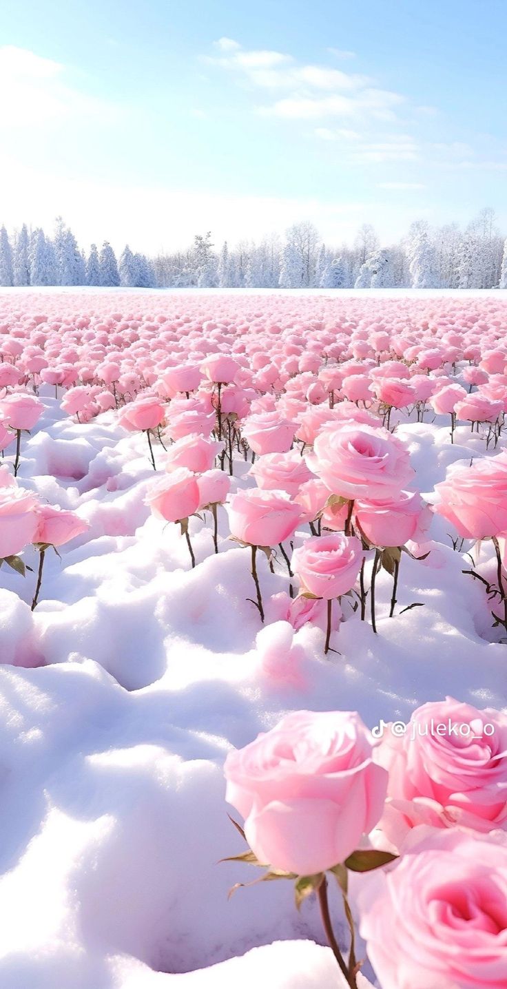 Beautiful Pink Roses in Snow