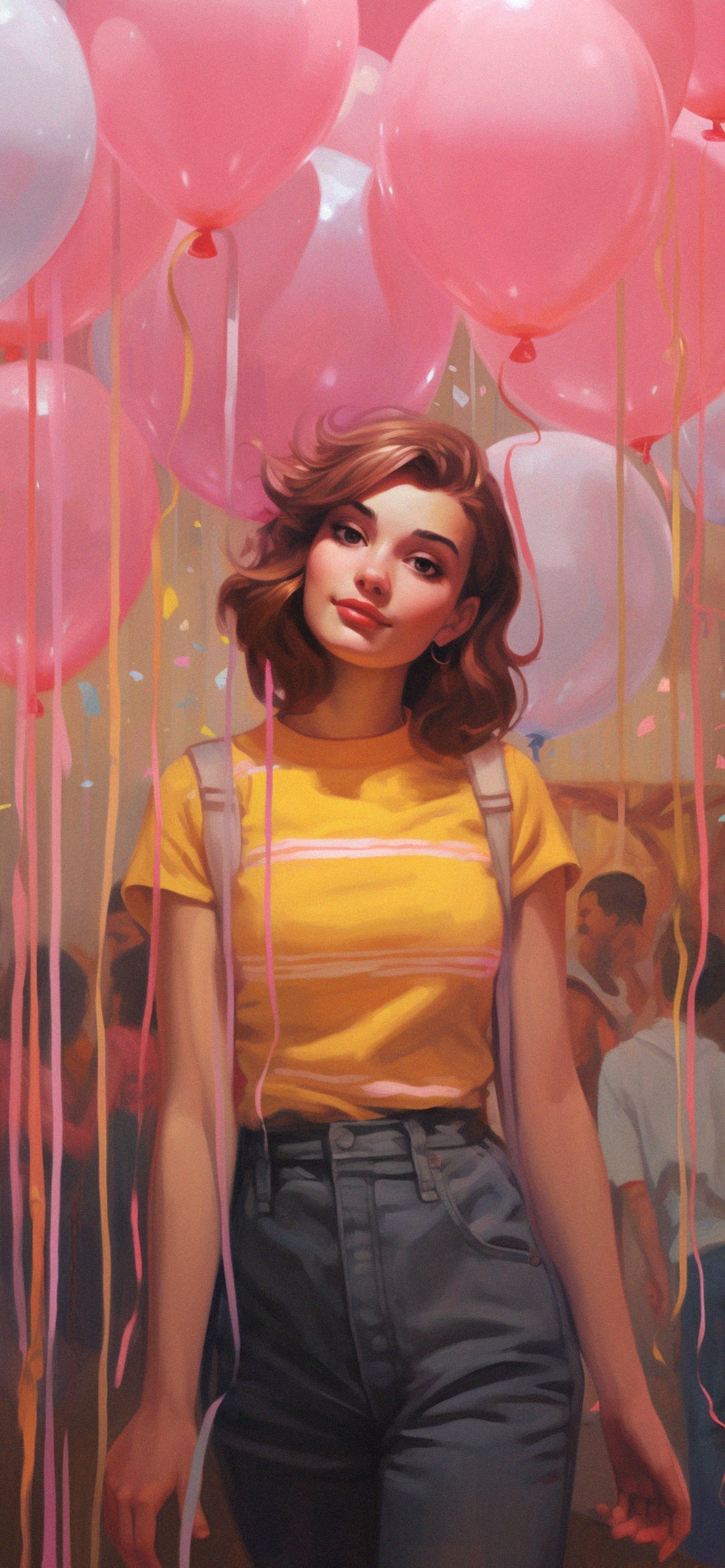 Preppy Girl & Balloons Art Wallpaper