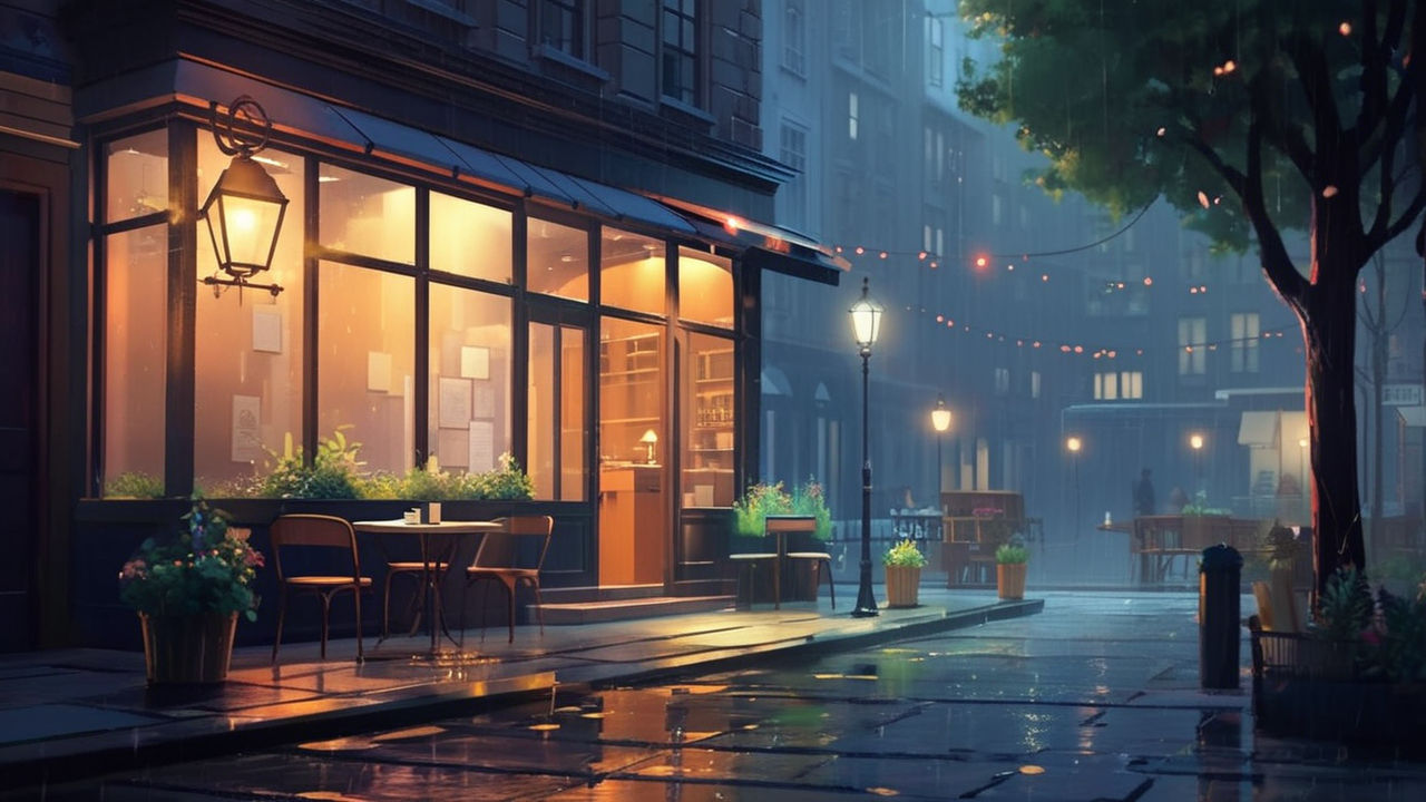 A Rainy Night and Coffee Shop Ambience
