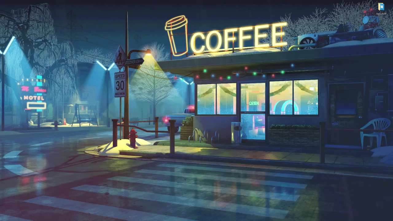 Live wallpaper Coffee shop on a winter